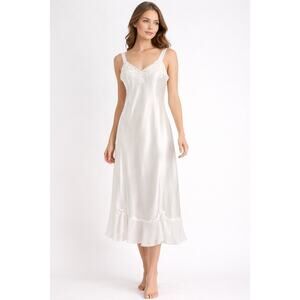 Linea Donatella Ivory Satin Lace Nightgown Small Bridal Chiffon Hem Chemise